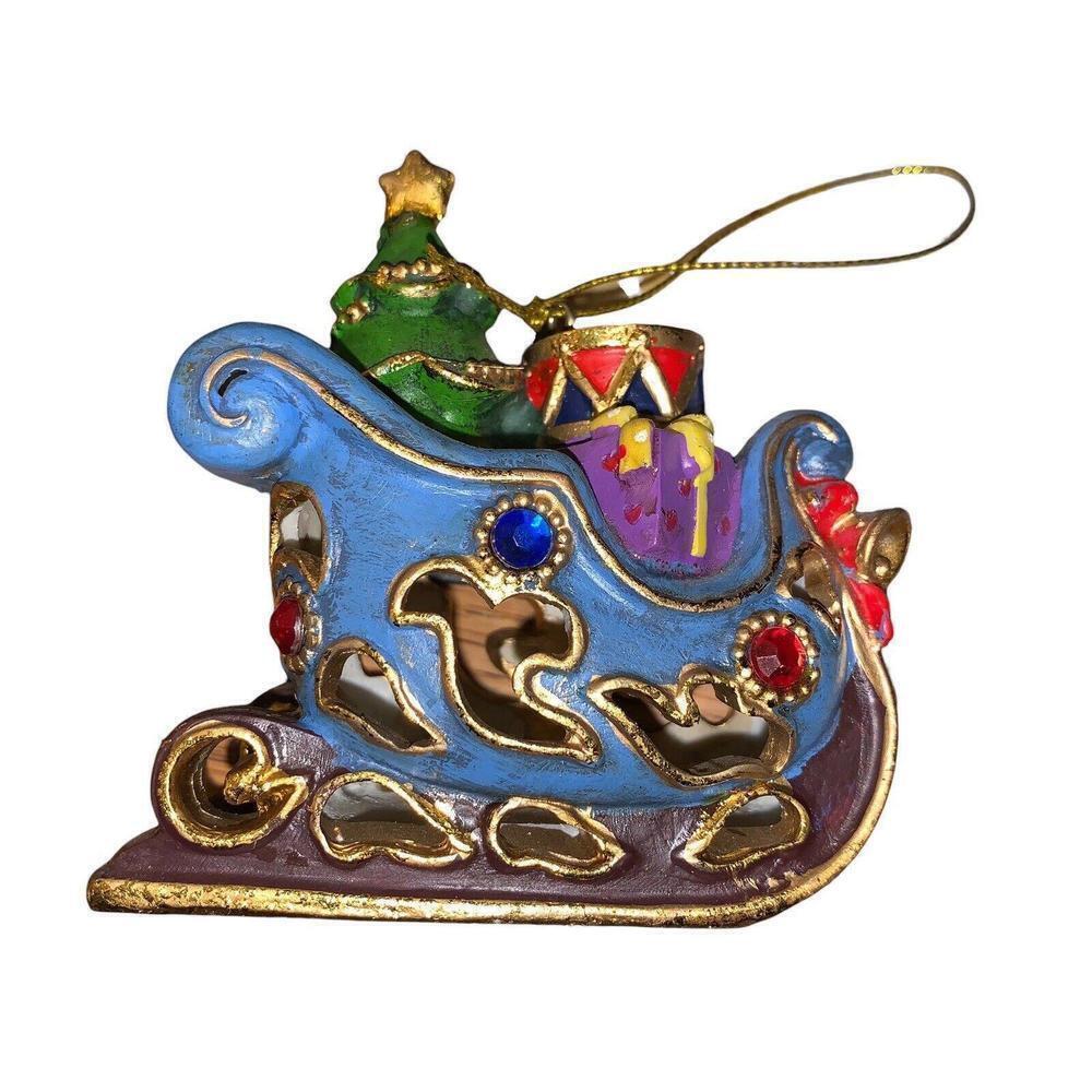 Christmas Santa Blue Sleigh Resin Tree Ornament​​​​​